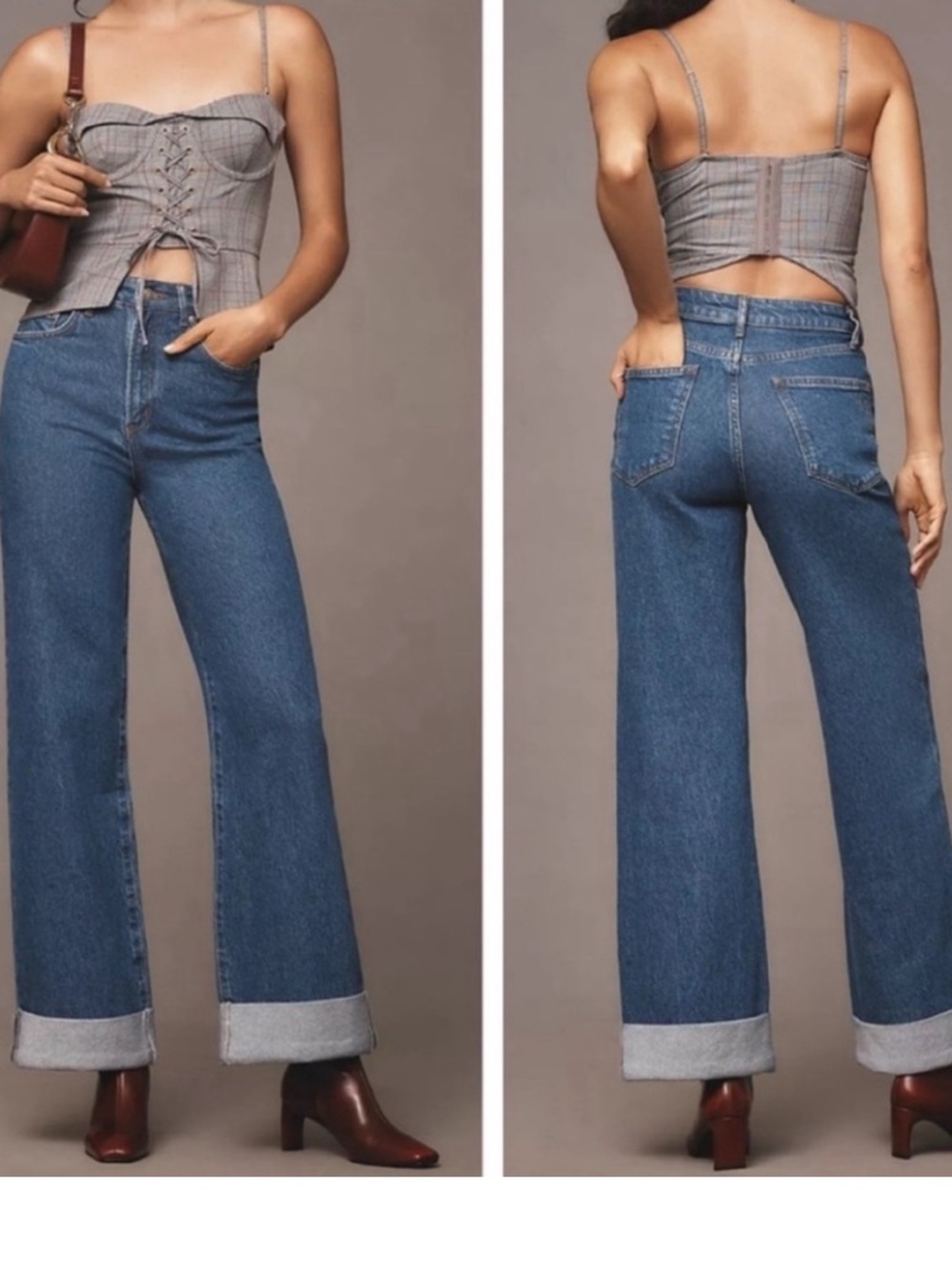Anthropologie Pilcro Austyn High Rise Wide Leg Cuffed Jeans Size 28